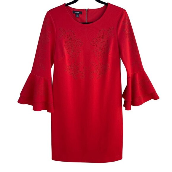 Alfani Red Bell Sleeve Scoop Neck Floral Cutouts Knee-Length Shift Dress 6P - Picture 1 of 11